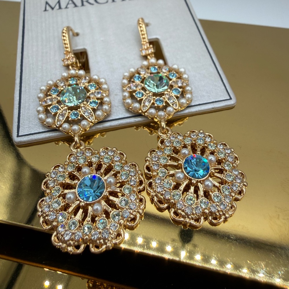 Marchesa Gold-Tone Crystal & Pearl Drop Earrings - Picture 9 of 16